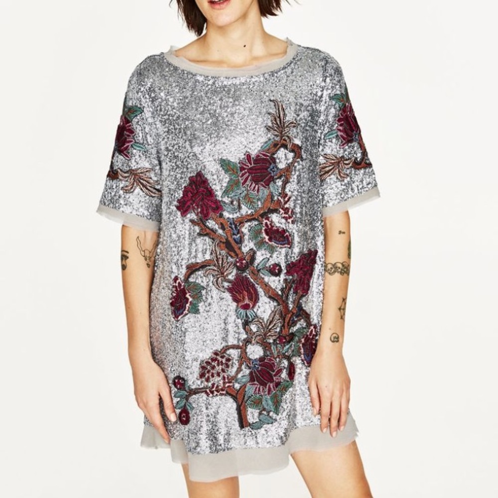 Zara unique rare sequins embroidered dress
